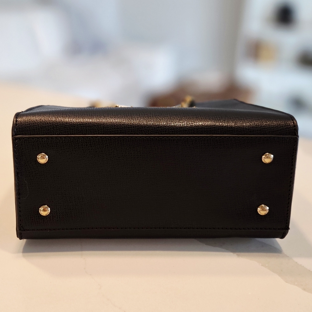 Karl Lagerfeld Black Saffiano Leather Satchel Crossbody with Gold Hardware - Picture 5 of 13
